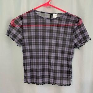 purple plaid mesh tee